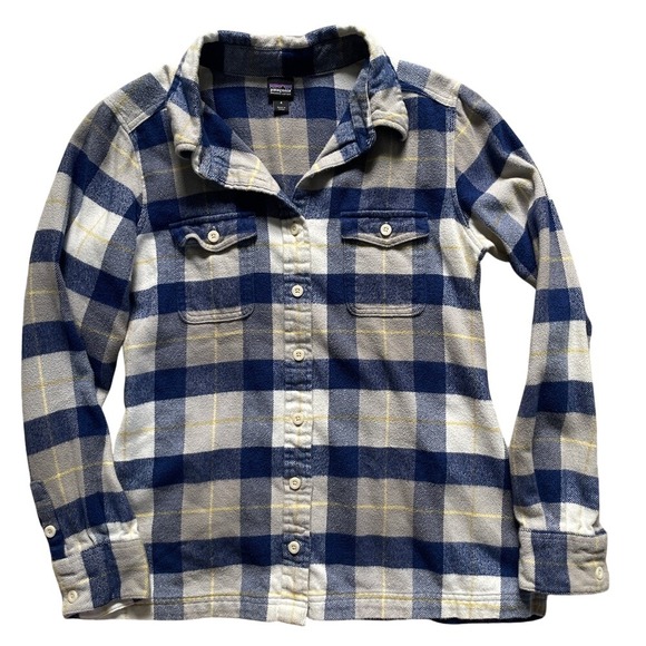 Patagonia Tops - Patagonia Fjord Flannel Shirt Womens 4 Blue Grey Plaid Organic Cotton Button Up